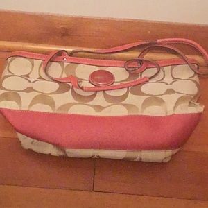 Tan and coral coach bag